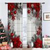 2pcs 2D flat printing Merry Christmas Window Curtains Christmas Ornaments Red Silver Snowflakes (2) Polyester Without