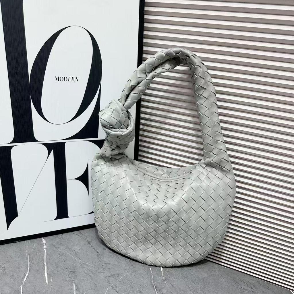 Handmade Woven Croissant Bag - Knotted Single Shoulder Underarm Tote