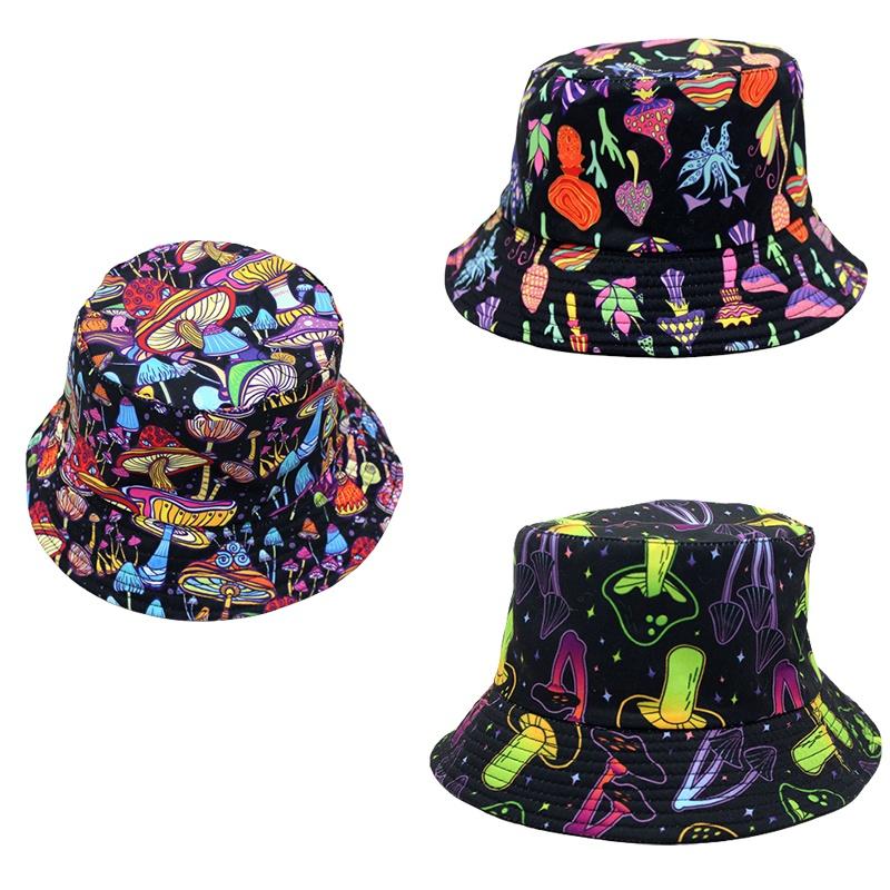 Colorful Mushroom Print Fisherman Hat Bucket For Outdoor Sports And Sunshade Unisex