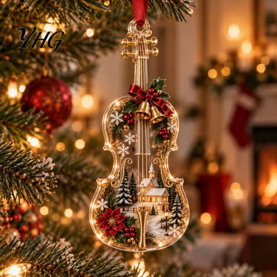 Gift for Music Lovers 2D Christmas Melody Hanging Ornament, Musical Theme Tree Decor, Festive Decoration Piano Treble Clef Violin Bell Note