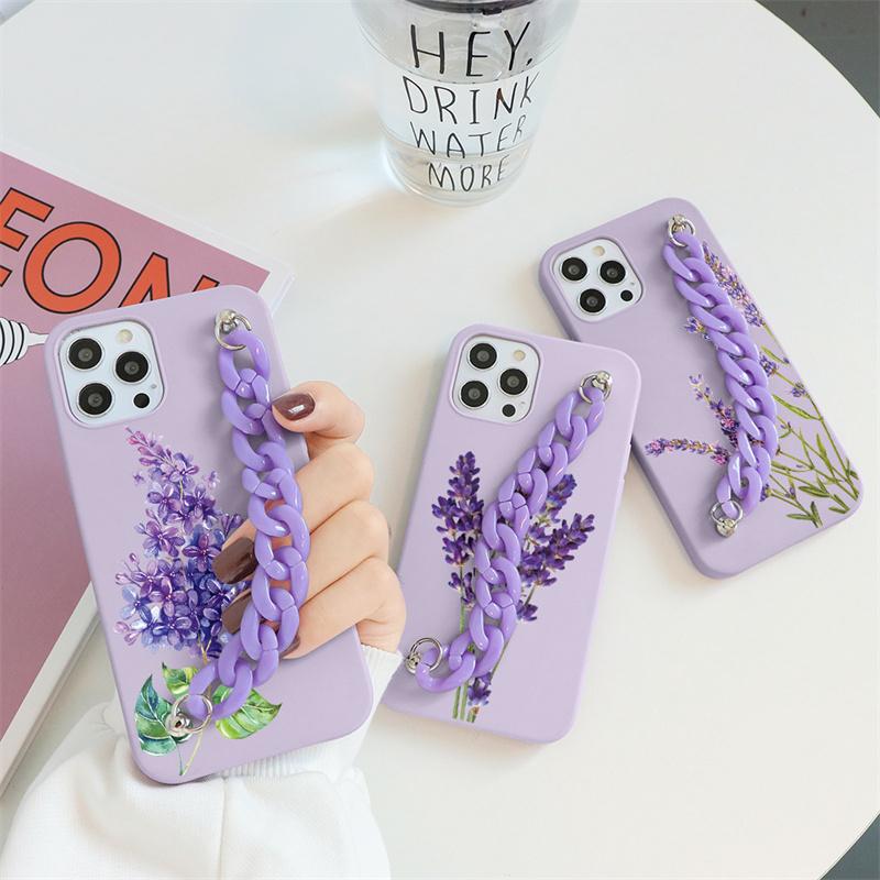 

Мягкий чехол из ТПУ с лавандовой цепочкой на запястье для iPhone 13 12 11 Pro Max XR Samsung A52 A32 A50 A51 S21 A12 M32 Huawei Xiaomi Mi 11 Lite Redmi Note 10 8 9