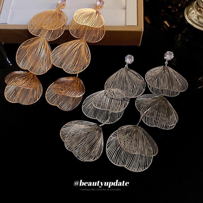 Silver Needle with Diamonds Hollow Flower Fringed Earrings Super Fairy Temperament Versatile Stud Earrings Exaggerated Atmosphere Earrings