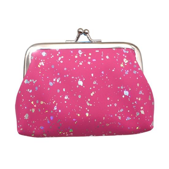 Women's Small Coin Purse, Vintage Kiss Lock Faux Leather Change Purse, Cute Lipstick Jewelry Storage Case, Sparkling Sequins Mini Shiny Wallet