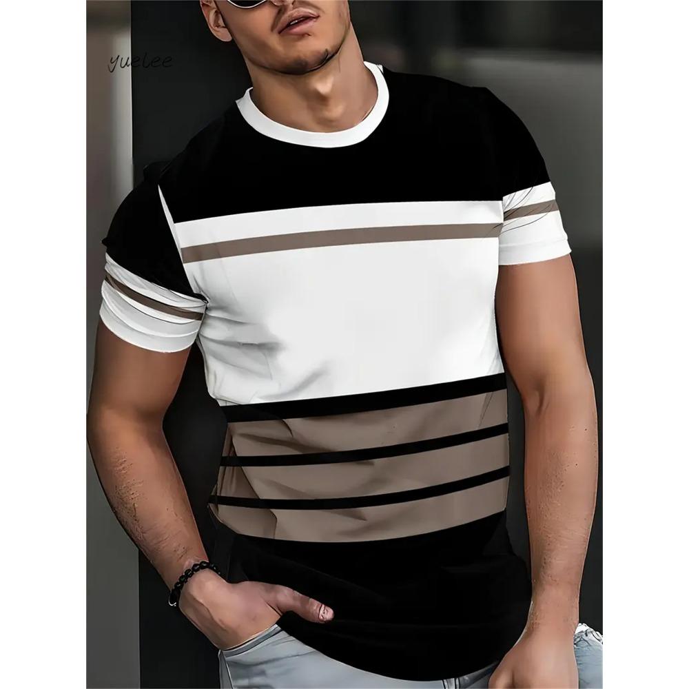 Men's T-shirt Fashion Simple Stripe Printed Short Sleeve T-shirt Oversized Top Summer Men's Daily Versatile Casual Wear