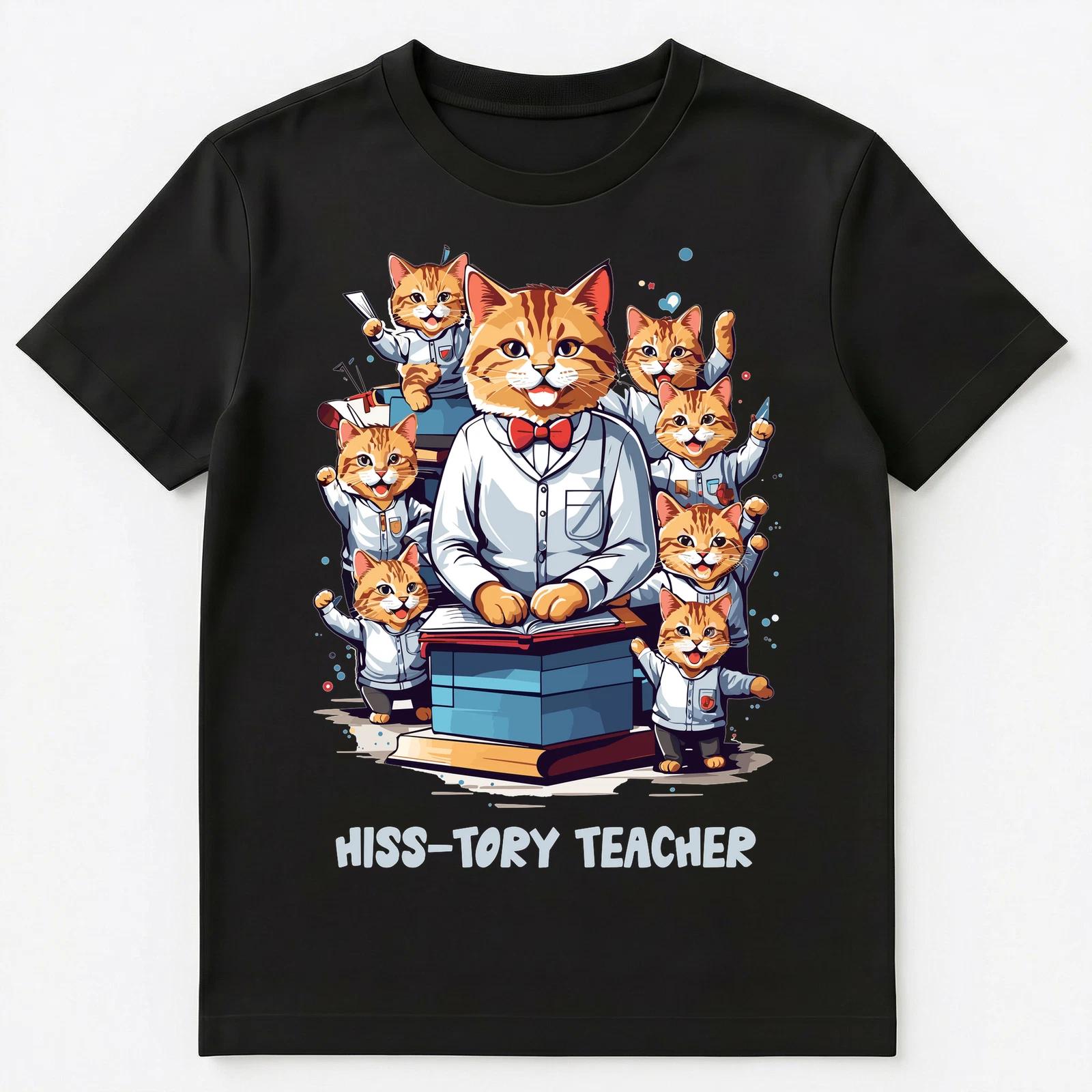 Funny History Teacher Cat Teaches Cat Students Pun Unisex T-Shirt 4XL