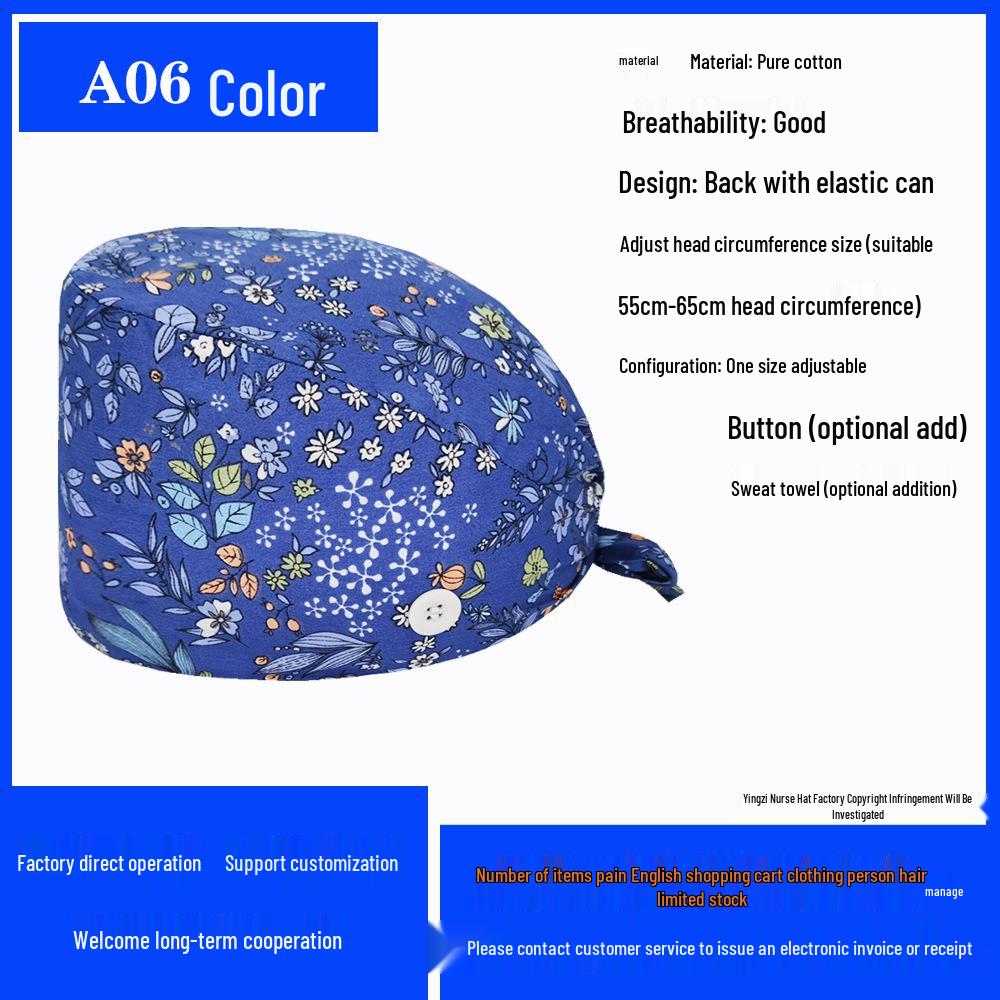 Pure Cotton Printed Surgical Cap for Nurses and Doctors