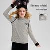 ASK JUNIOR Girls' Mock Neck Striped Thermal Long-Sleeve Top