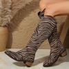 Fashion Women's Fashion Chunky Single Boots Fall New Round Head Suede Leopard Print Back Zipper Comfortable High Boots
