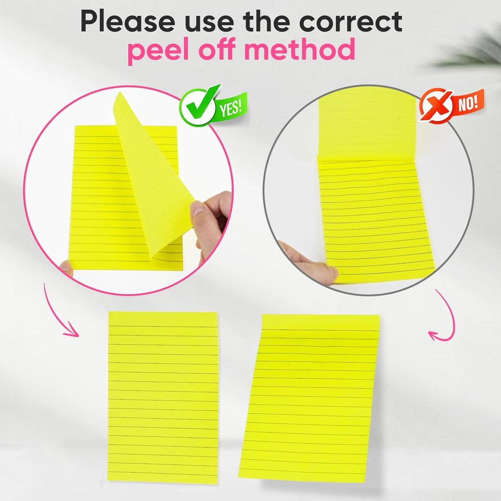 (12 Pack) Lined Sticky Notes 4x6 Inch, 12 Bright Colors - Sticky Note with Lines, Strong Adhesive & No Residue - Large Sticky Notes Thick Paper, for