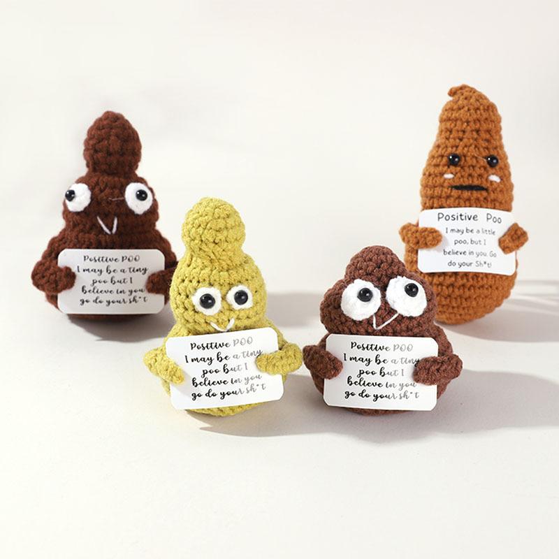 Handmade Knitted Positive Energy Poop Doll Home Room Decoration Funny Crochet Poo With Cheer Up Card Ornament Christmas Gifts