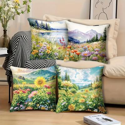 Vintage Wildflower Pattern Home Decor Pillowcase Bedroom Living Room Sofa Decoration Polyester Cushion Cover with Zipper