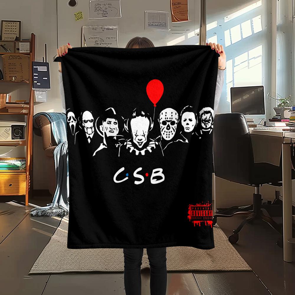 Horrorfilm-Print Flanelldecke, Hohe Qualität, Bequem für alle Jahreszeiten, Heimdekoration, Wärme und Komfort, Perfekt für Weihnachtsgeschenke