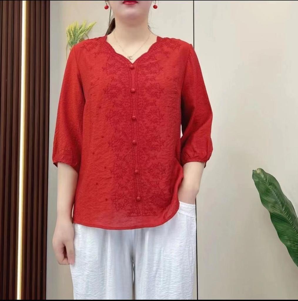 Elegant Summer Cotton Linen Ethnic Style Embroidery Vintage Clothes Tops Shirts for Women Clothing Streetwear Casual Fashion