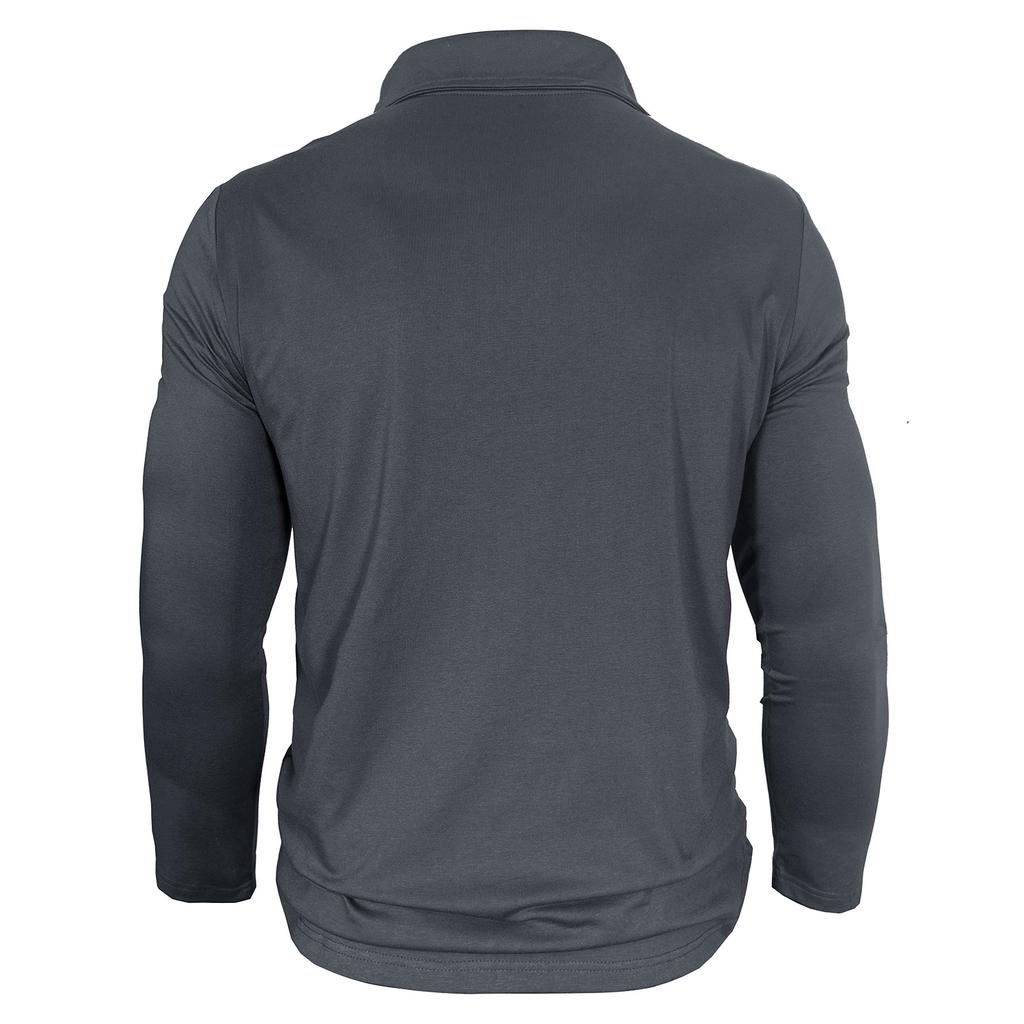 Spring Autumn Men's Long Sleeve Casual Polo Shirts Solid Lapel Button Up Pull On Polos Man