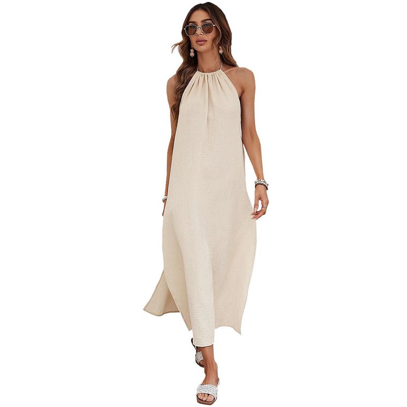 Sexy Backless Halter Dress European and American Sexy Big Backless Seaside Vacation Hanging Neck Dress Women