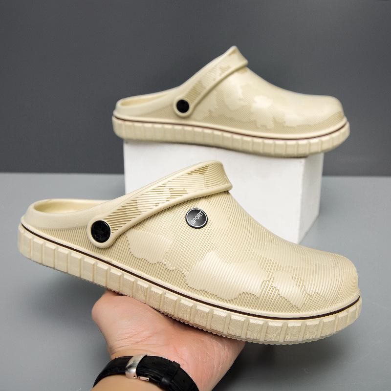 

Slippers men s summer soft-soled beach cool slippers men s chef shoes non-slip waterproof casual driving bag head slippers men 47 бежевый