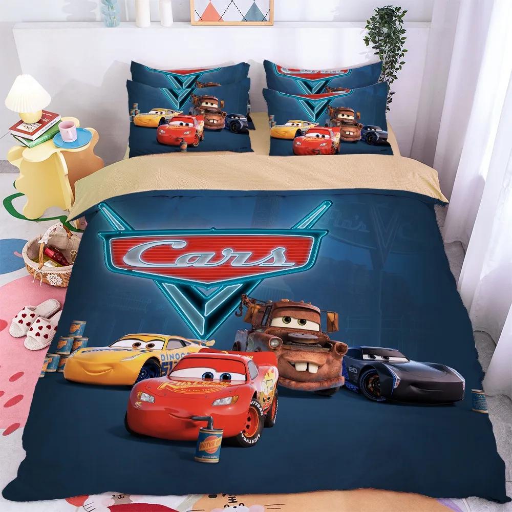 Teens Duvet Cover Mcqueen Car Cartoon Bedding Set Quilt Cover Cars Boy Gift With 2 Pillowcase Bedroom Decor