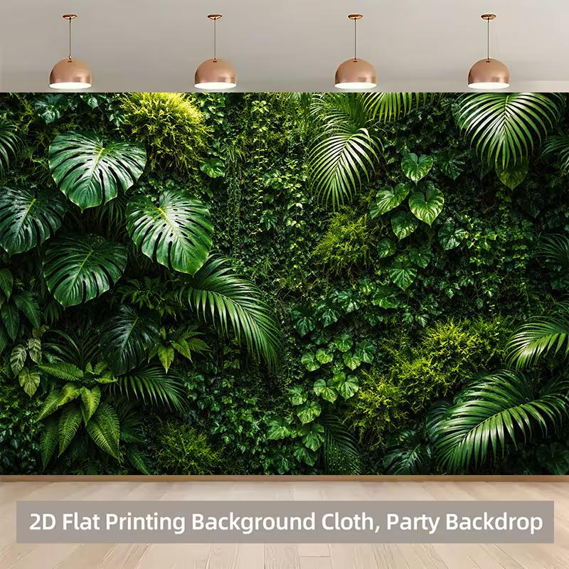 2D Realistic Tropical Fern Ivy Moss Vertical Plant Wall Portrait Shooting Backdrop