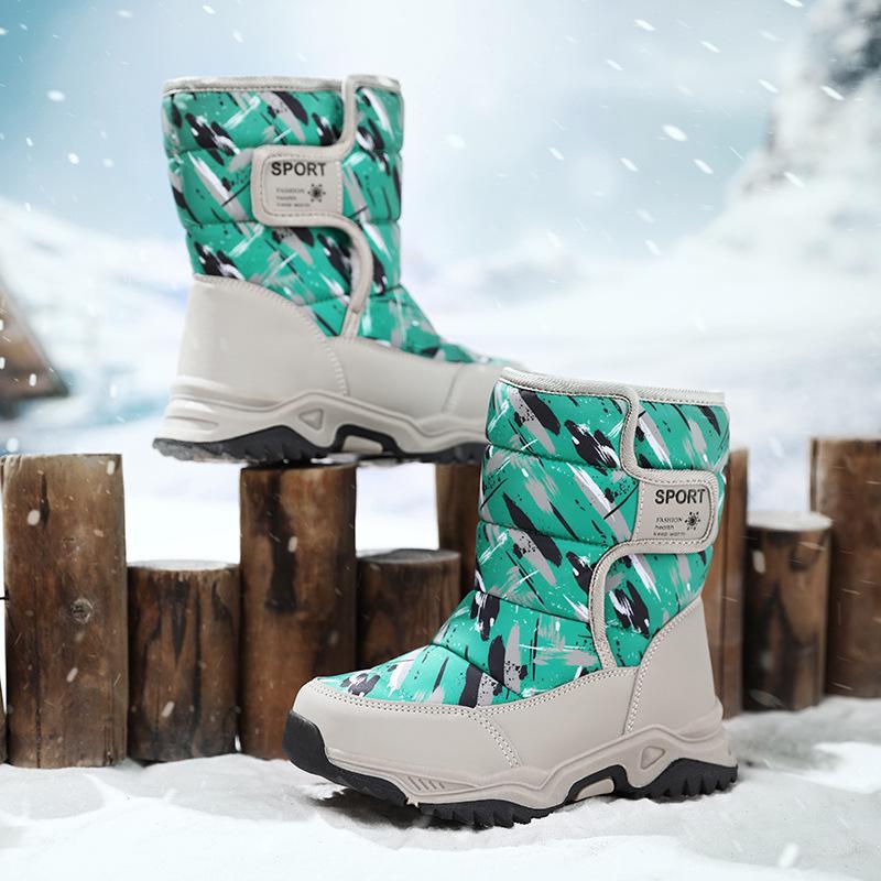 Foreign Trade Boys' Winter Cotton Boots, Velvet Warm Children's Snow Boots, Medium and Older Children's Outdoor Thickened Cold-resistant Cotton Shoes