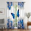 2-teiliges Vorhang-Set, blaue Schmetterlingsblumen-Türvorhang mit Stangentasche, geeignet für Schlafzimmer und Wohnzimmer