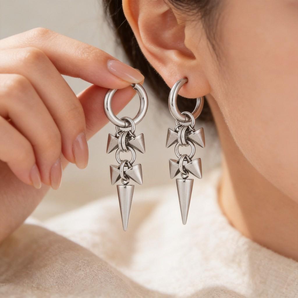 Fashion Stainless Steel Ear Jewelry With Conical Shape And Electroplating For Female Fashionistas