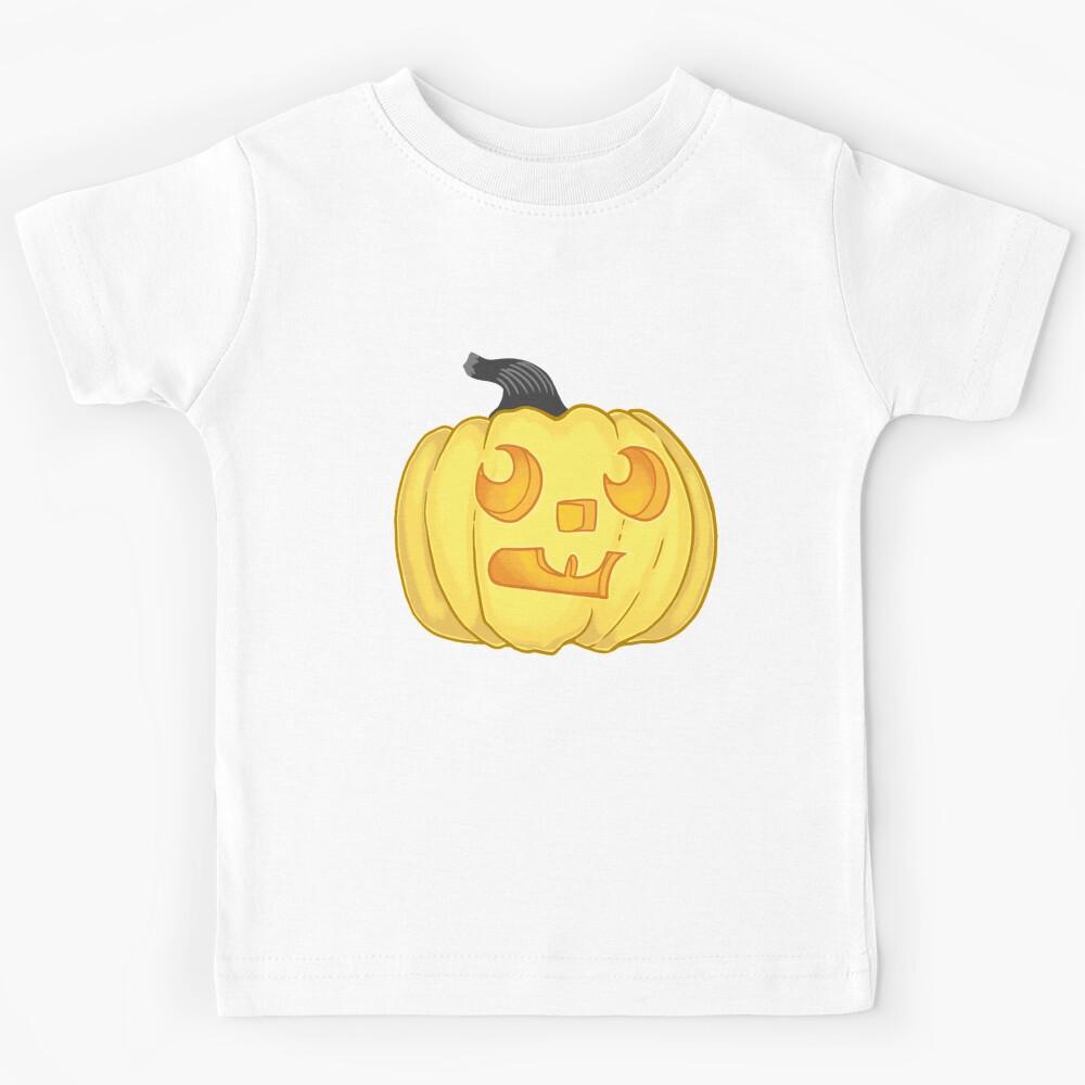 Cute Yellow Pumpkin Scaredy Cat Jack O Lantern Kids T-Shirt 150