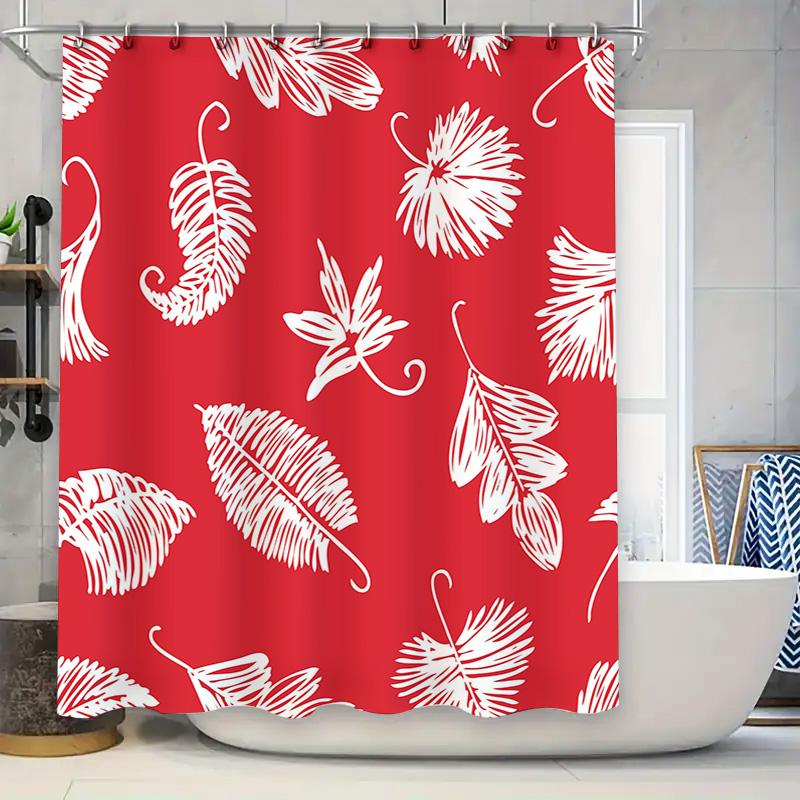 

Red And White Palm Leaf Shower Curtain Waterproof Fabric Bathroom Decor Bath Accessories For Home Decoration Size 72X72 Inches ( W60H190(CM)-1 Pcs