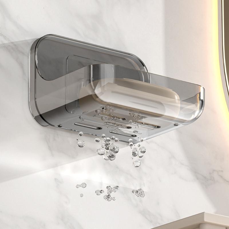 2Pcs Clearly plastic Soap Dish Modern Waterproof Soap Holder Easy Installation Bathroom Essential Shelf Kitchen Friendly