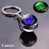 Luminous 12 Constellations Keychain Double-Sided Glass Ball Zodiac Pendant Key Ring