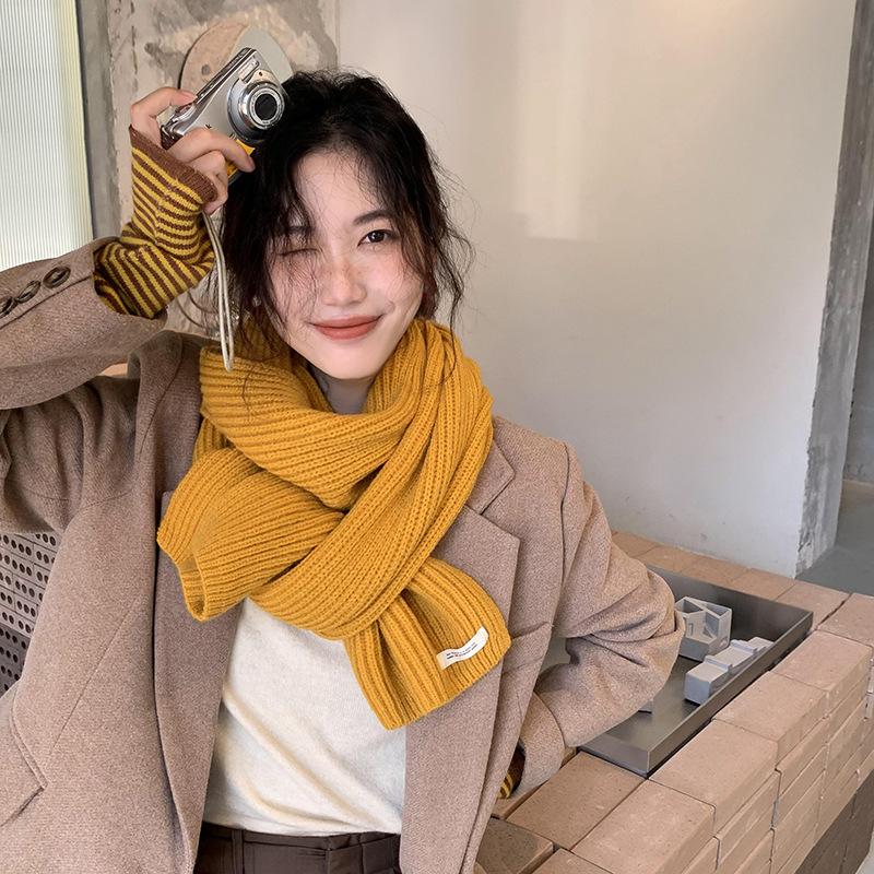 Écharpe Douce Tricotée pour Femmes Couleur Unie Style Collège Écharpe Chaude