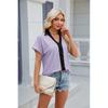 2026 Spring/Summer New V-neck Contrast Color Short Sleeve Loose T-shirt Women's Casual Top