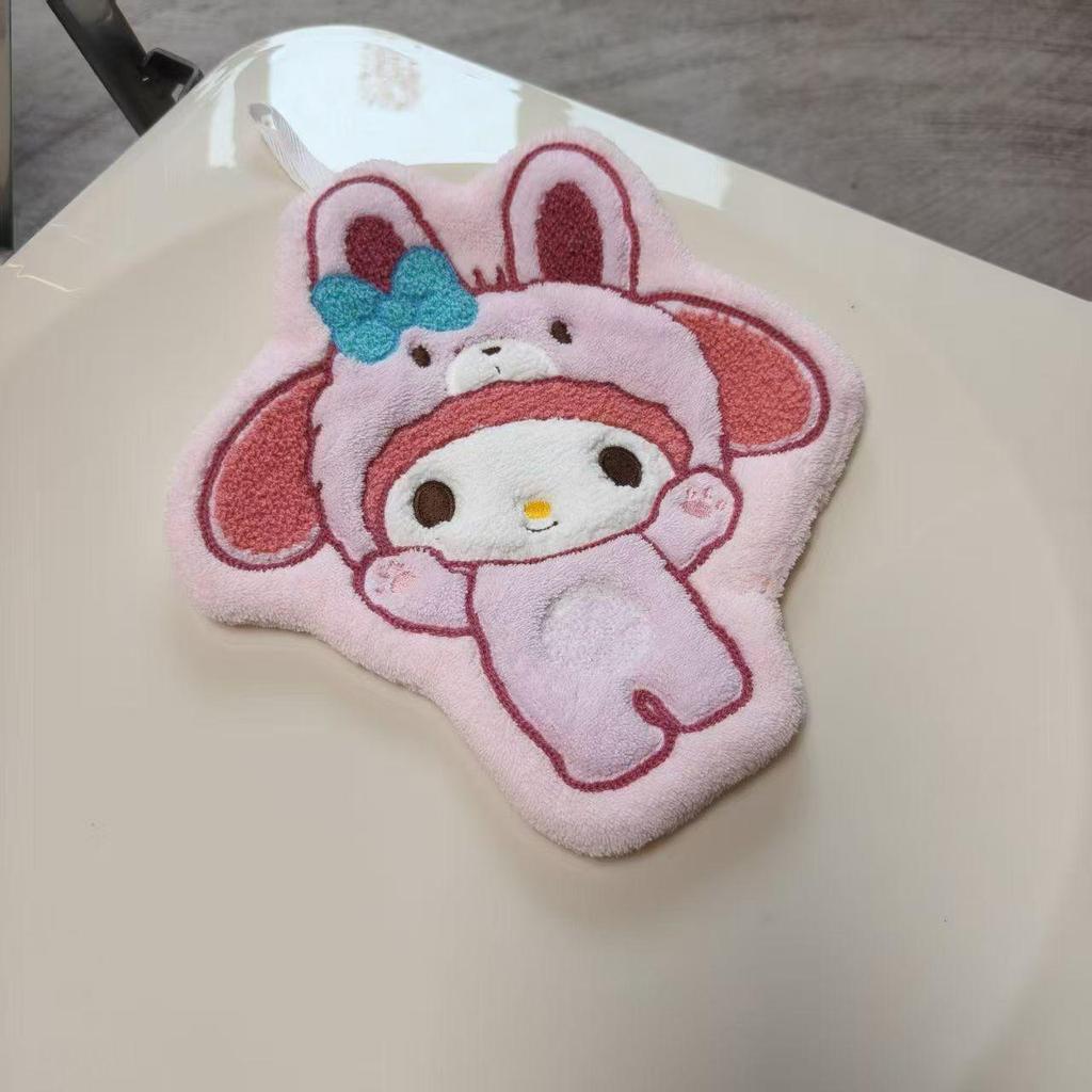 New Melody Raccoon KT Cat Series Soft Coral Fleece Hand Towel - Cute, Thick, Quick Dry, High Water Absorption, Hanging Design.