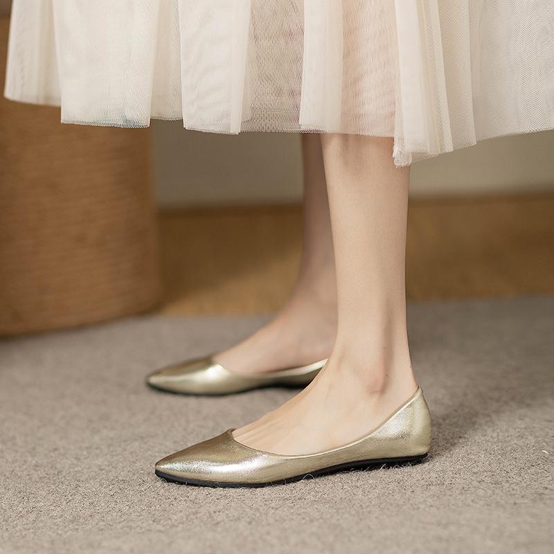 Fashion Flat Shoes for Women's Spring and Autumn 2025 French Pointed Toe New Flat Shallow Silver Work Plus Size Women's Shoes Ladies