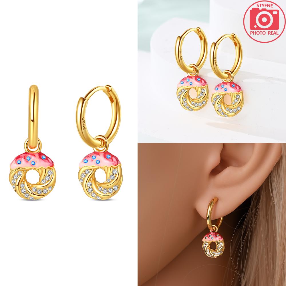 Earrings 925 Silver Sunflower Doughnut Strawberry Flower Cherry Earrings Jewelry Women Anniversary Gift