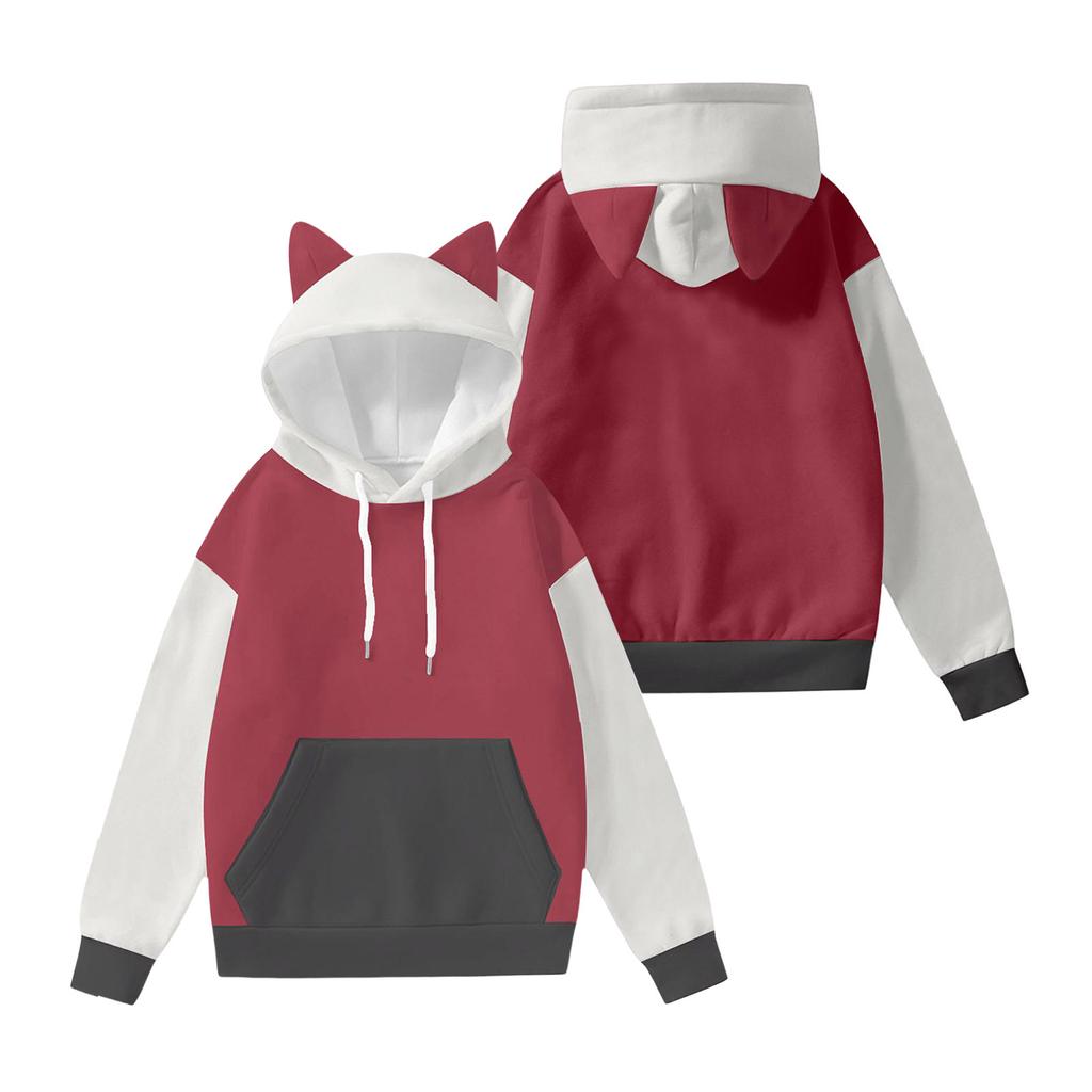 Women's Fashion Long-Sleeved Color-Blocked Printed Hooded Sweatshirt With Ears