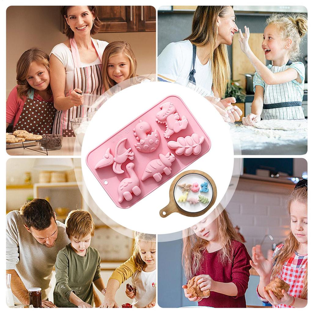 Silicone 6 Cavities Dinosaur Jello Molds for Chocolate Dinosaur Soap Molds Easy demolding for Baking Dessert Cake Decoration