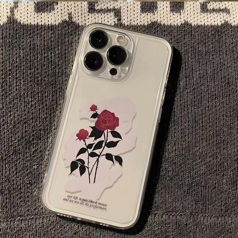 INS Rose Flower iPhone15 Mobile Phone Case 14/13Pro Apple 12promax All Inclusive 11 Anti-drop 16/17
