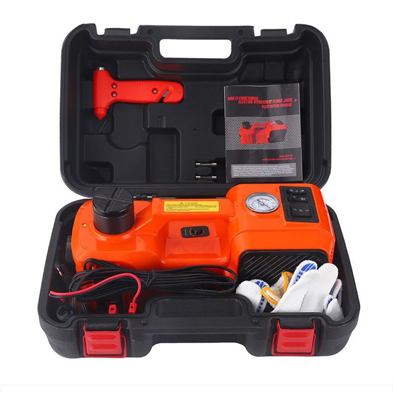 12V 5Ton Car Electric Hydraulic Floor Jack, Tire Inflator Pump and LED Flashlight 2 in 1 Set With Safe Hammer