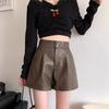 Black Hot Woman Short Pants Baggy Elastic Waist Shorts Fashion High Waist Leather Shorts  Summer