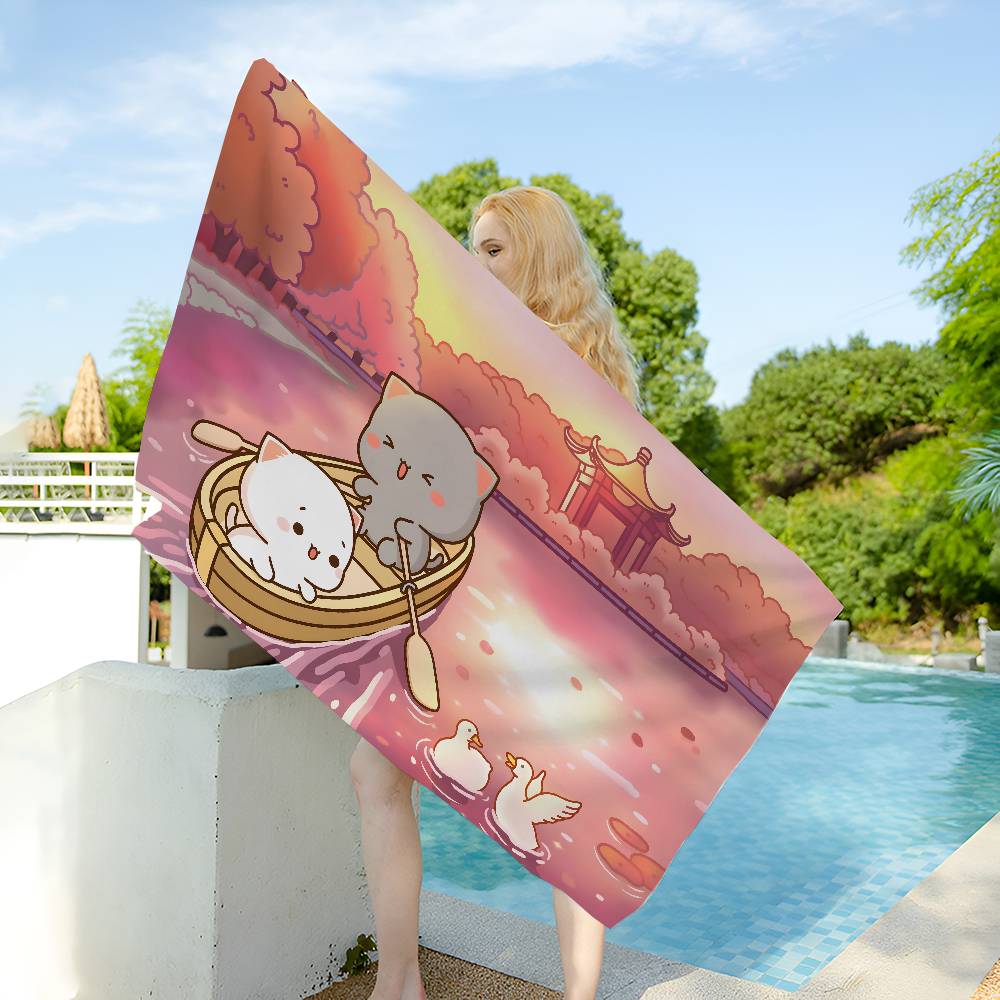 Peach and Goma Anime Beach Swimming Towel Soft Absorbent Washcloth Children's Gifts for Kids Travel Camping Gym