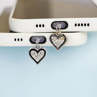 Voll Diamant Liebesherz Positiv und Negativ Kombinationsset Handy Staubschutzstecker Hängeornament Dekoration Handyzubehör
