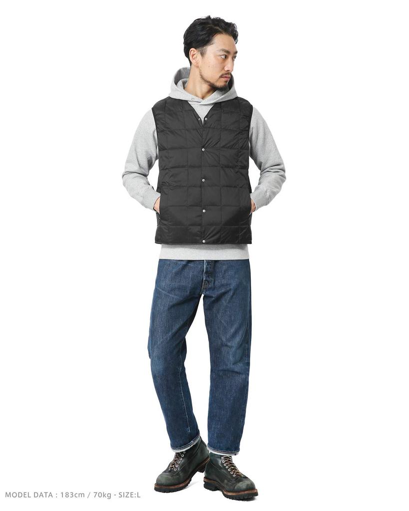 TAION Down Button Inner Down Men's V-Neck Vest, TAION-001 (Navy, L)