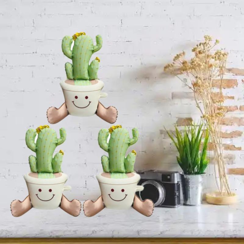 

Three aluminum film balloons for cactus potted plants, suitable for birthday parties and theme party decorations
