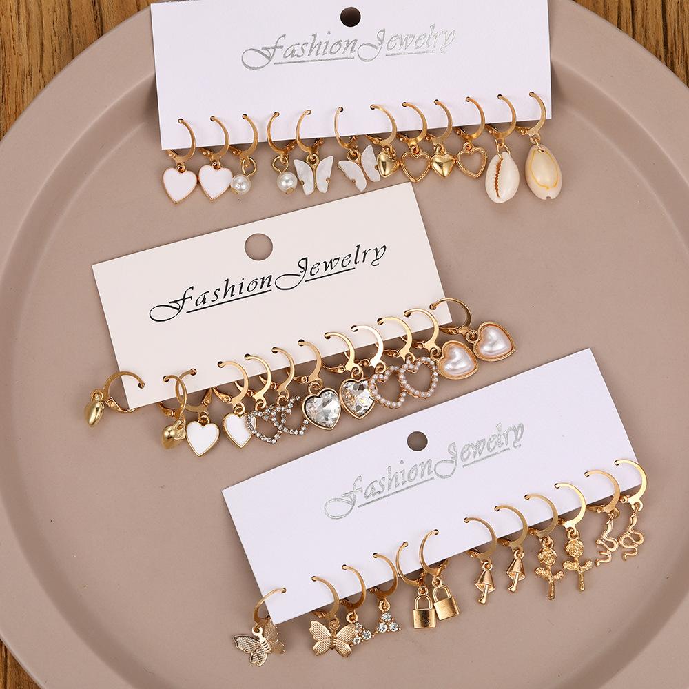 Fashion 18 Pairs Of Lady Earrings Boho Snake Butterfly Mushroom Lock Zircon Pearl Love Earring Sets for Women 2024 Jewelry Gifts