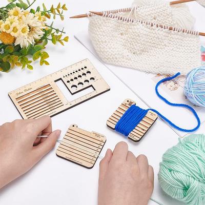 4Pcs Wood Knitting Needle Gauge And Ruler Square Wood Spinning Control Card Knitting Tool For Spinners Yarn Measuring Tools