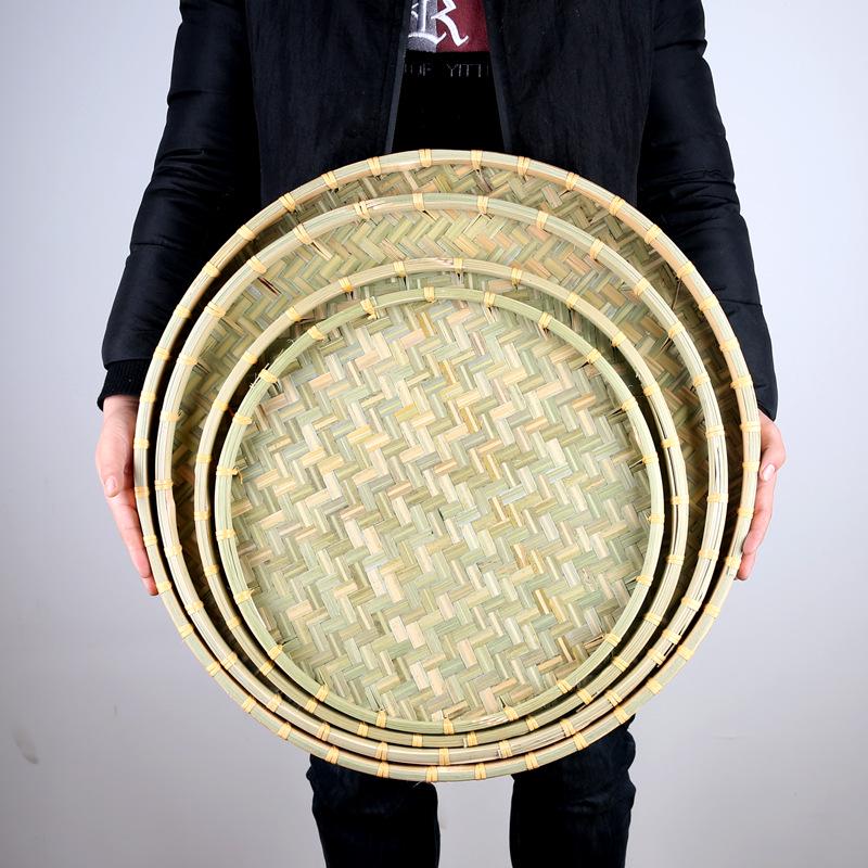 Bamboo Woven Round Winnowing Basket: Household Basket for Storage, Decoration, and Drying Tea or Goods