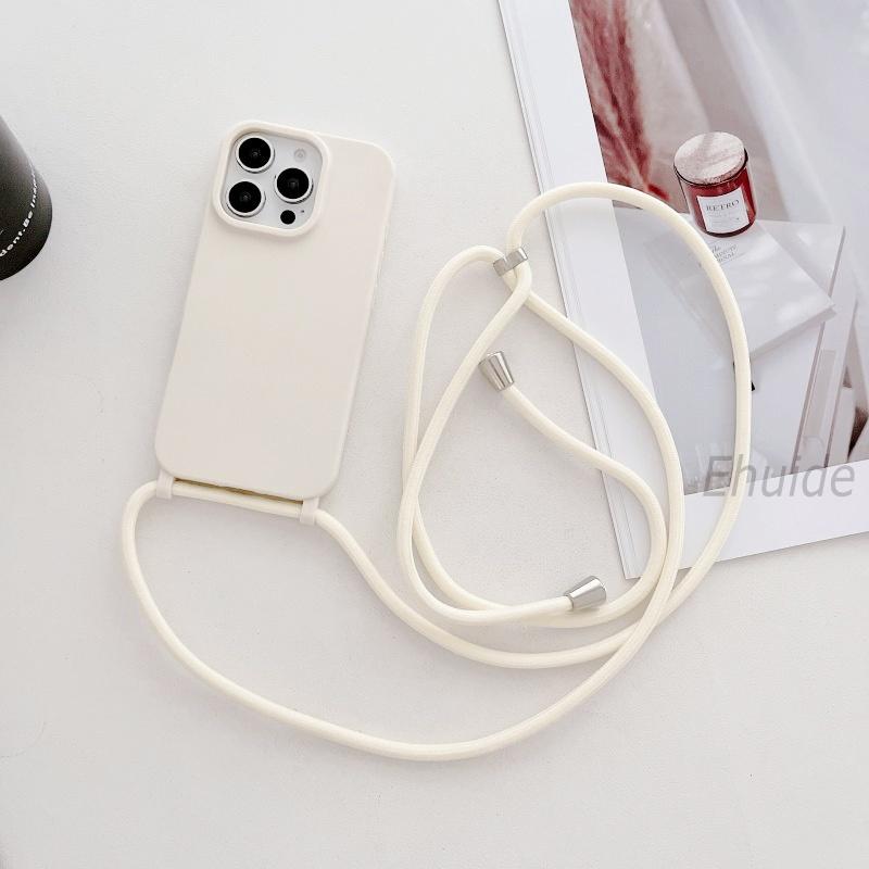 Simple Lanyard Case For iPhone 17 16 Pro Max 11 12 13 14 15 Plus Shockproof Crossbody Cord Strap Soft TPU Back Candy Thin Cover