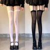 Women Suspender Wide-Banded Velvet Tights Lolita Thin Thigh High Stockings With Garters Y2K Jk College Over The Knee Socks