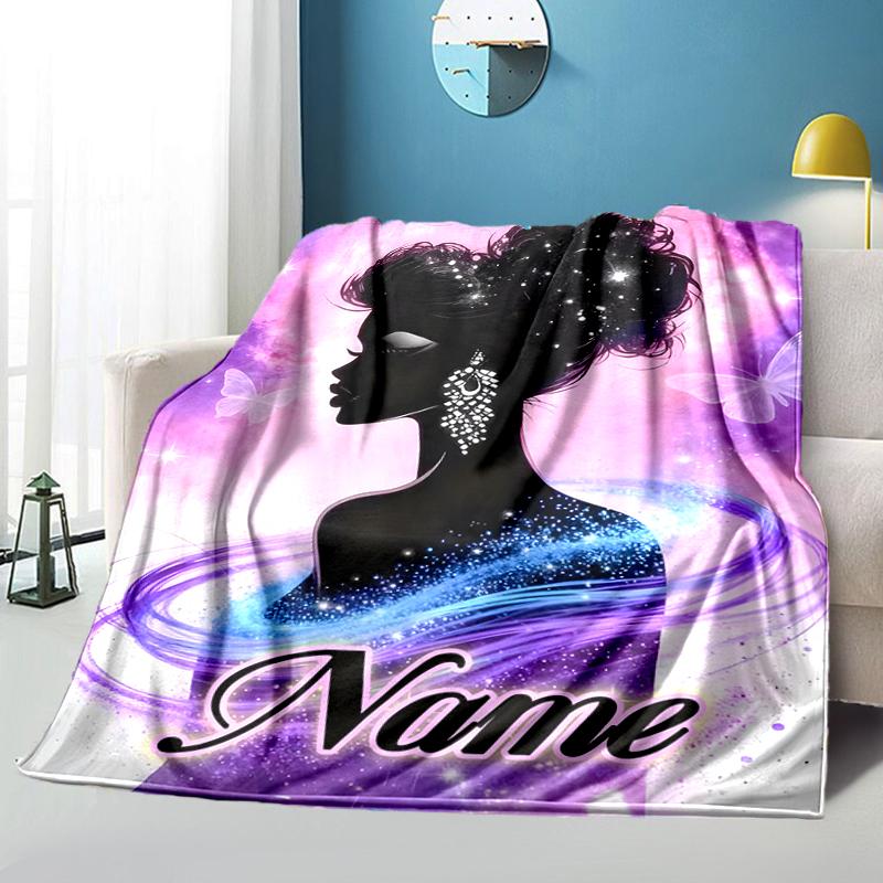 1PC Custom Name Elegant Sparkle Silhouette Outdooor Flannel Blankets Throw Blanket All-Season Throw Gift Bedspread for Couch, Bed, Camping Holiday Bir