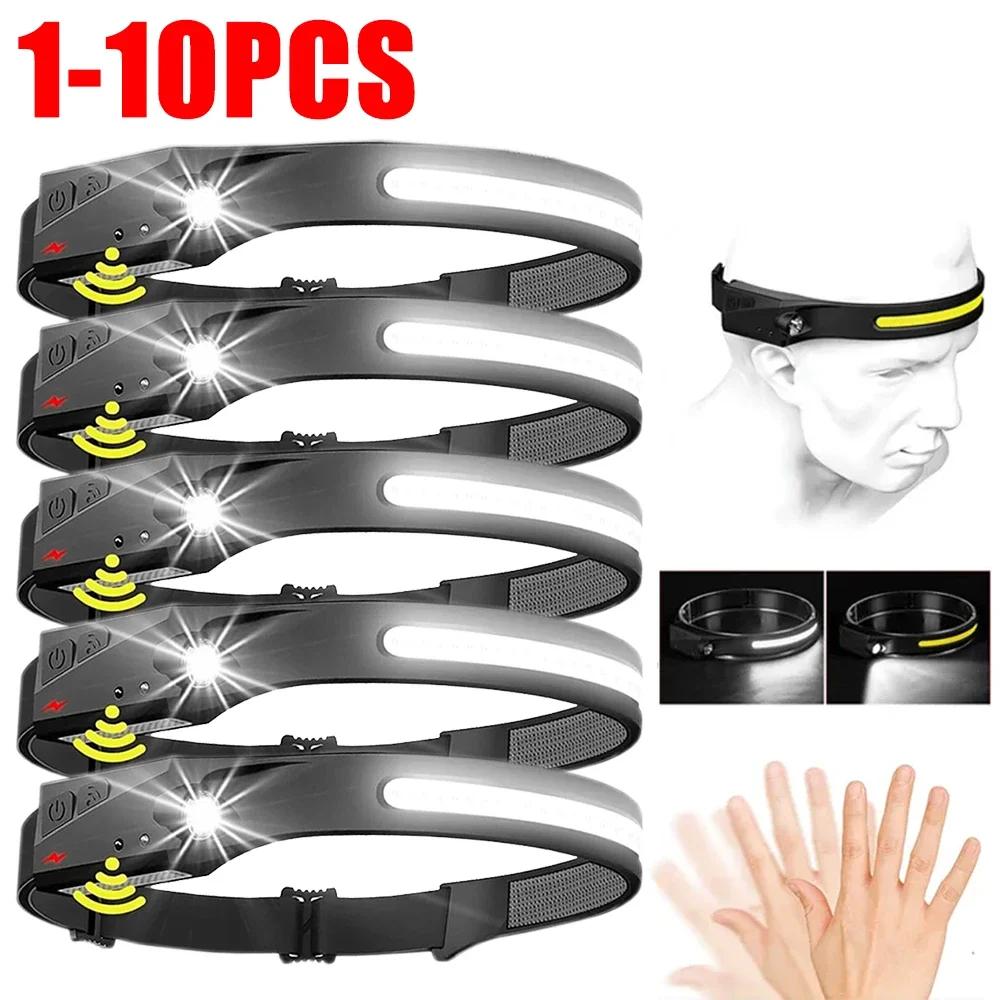 1-10 Piezas Linterna Frontal LED con Sensor Batería Incorporada Recargable por USB Linterna Frontal Linterna Frontal Linterna Frontal Camping Pesca Luz de Búsqueda